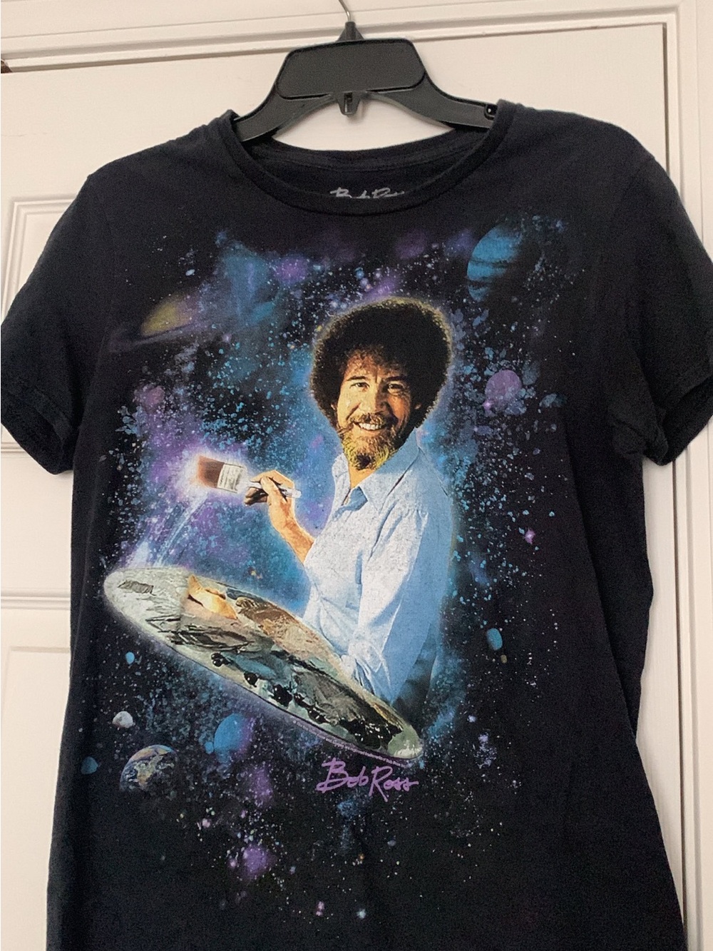 Black Graphic Men’s T-Shirt with Bob Ross